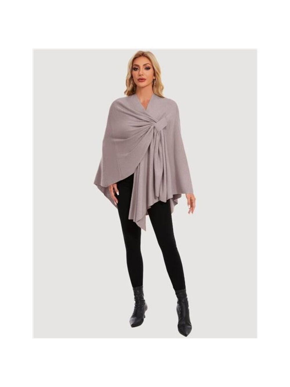Womens knitted poncho wrap soft warm cross front shawl cape lightweight travel - Picture 6 of 7